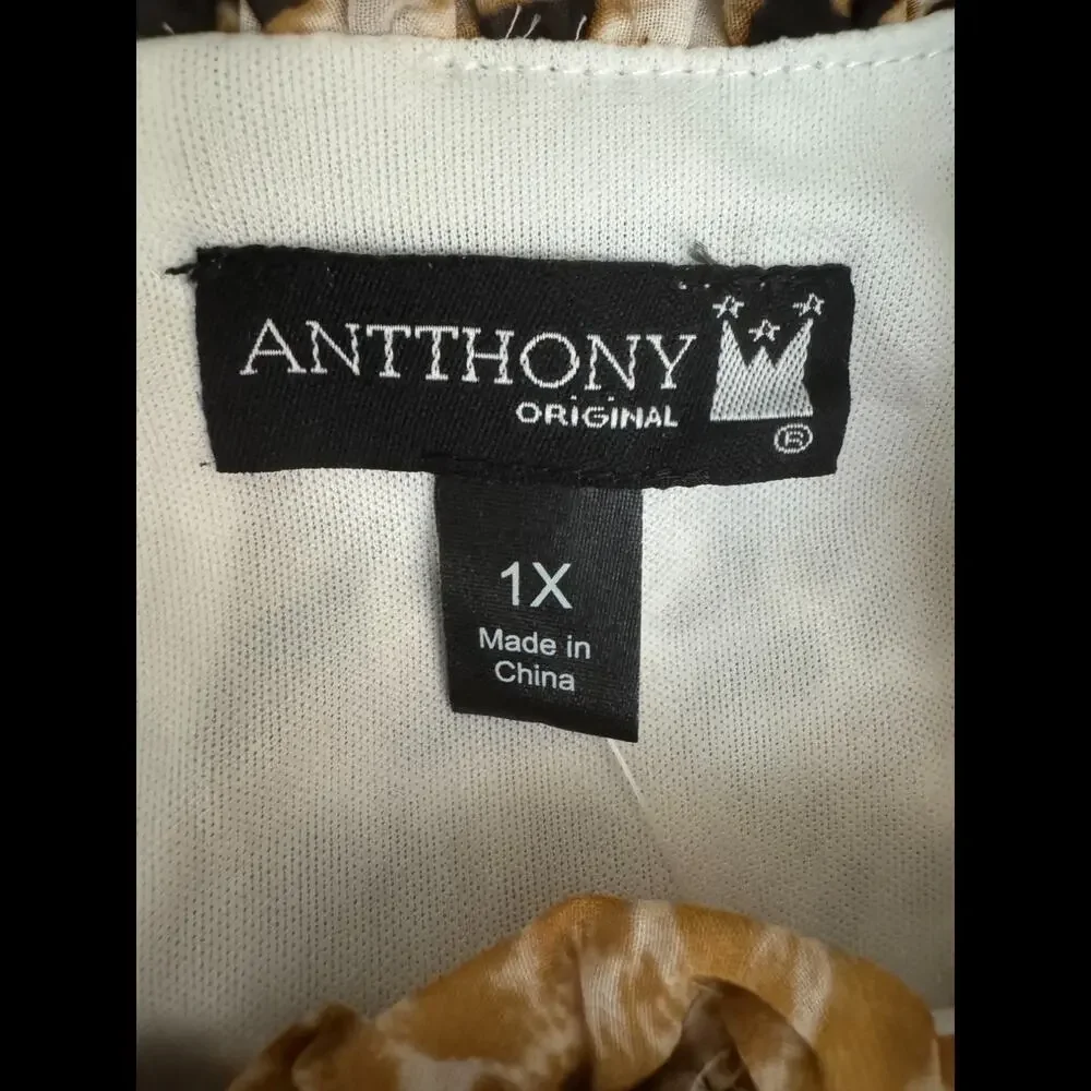 ANTTHONY Originals 1X Leopard Print Chiffon Dress Lined RN83299 Pullover‎ Style